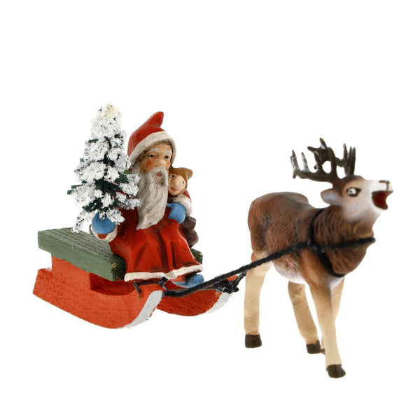 Miniature Santa on Sled with Stag by Marolin Manufaktur