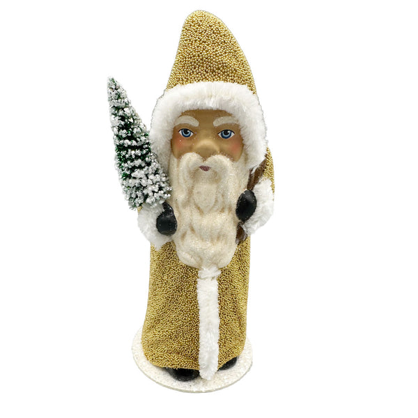 Gold Beaded Santa Papier Mache Candy Container by Ino Schaller