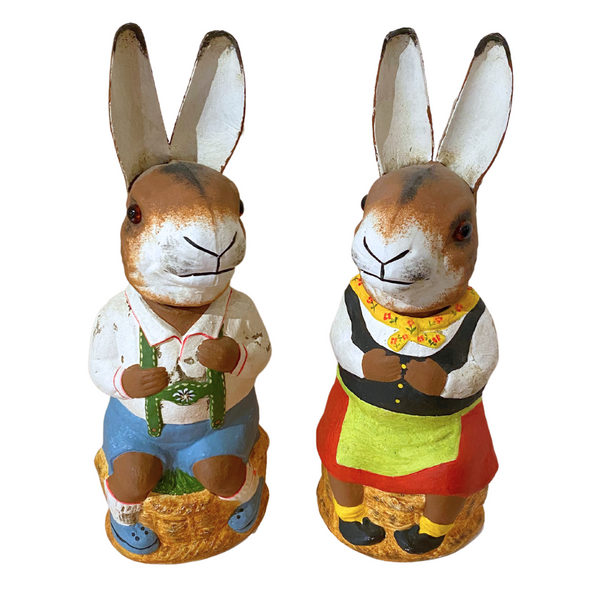 One of a Kind Bunny Pair Paper Mache Candy Container Two Piece Set by Werner Brauer