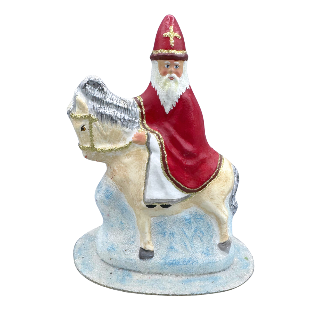St. Nick on Horse Paper Mache Candy Container by Ino Schaller