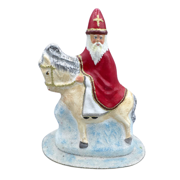 St. Nick on Horse Paper Mache Candy Container by Ino Schaller