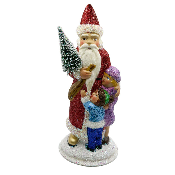 Red Santa with Children Papier Mache Candy Container by Ino Schaller