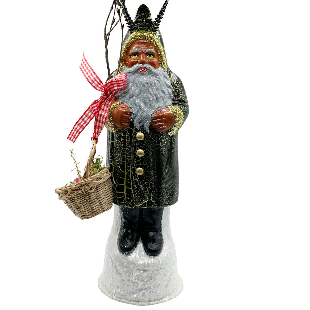 Krampus Candy Container with Mushroom Basket, black with gold crackle by Ino Schaller
