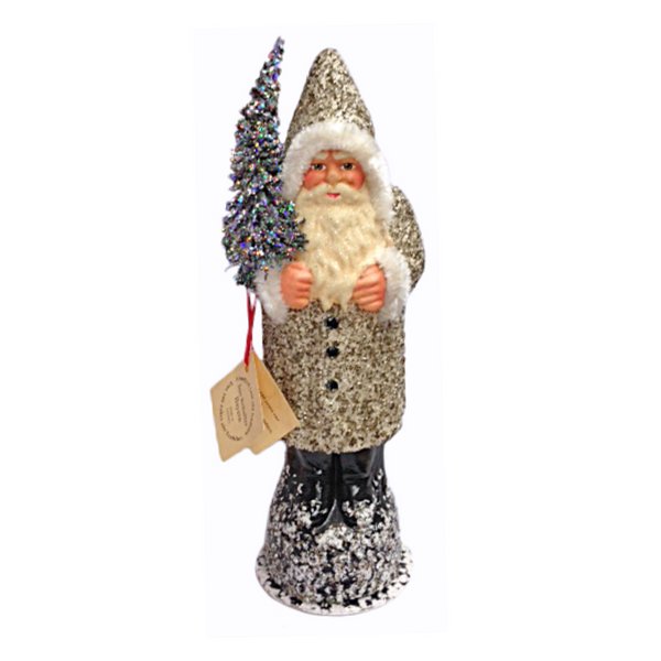 Old Silver Santa Papier Mache Candy Container by Ino Schaller