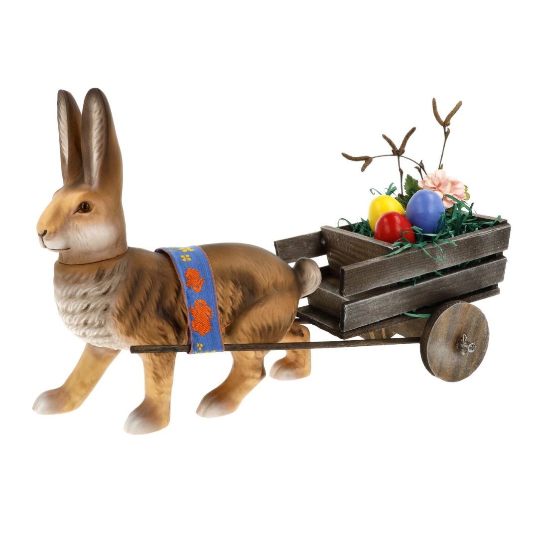 Rabbit with Easter Cart Paper Mache Candy Container by Marolin Manufaktur