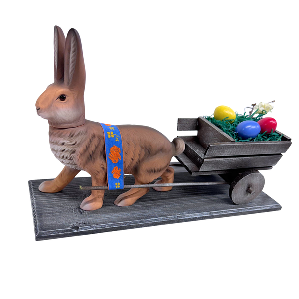 Rabbit with Easter Cart Paper Mache Candy Container by Marolin Manufaktur