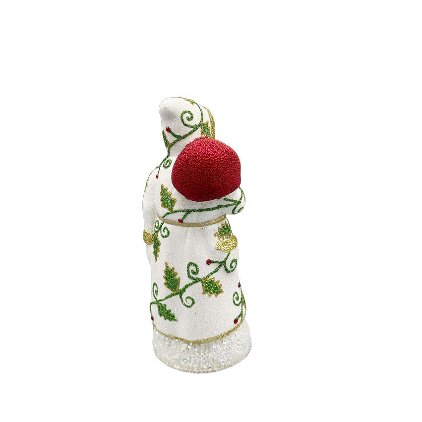 White with Holly Leaves, One of a Kind Papier Mache Candy Container by Ino Schaller