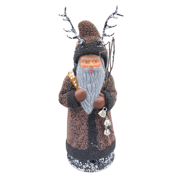 Krampus Papier Mache Candy Container with silver Bells, copper and black beaded by Ino Schaller