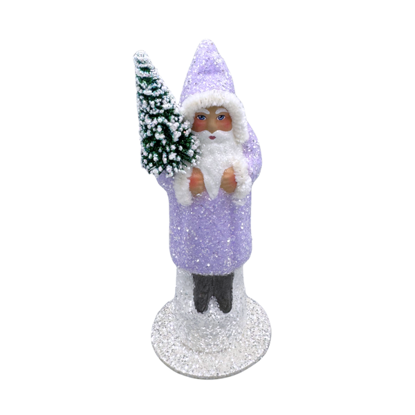 Santa Papier Mache Figure with Bottle Brush Tree, lavender by Ino Schaller