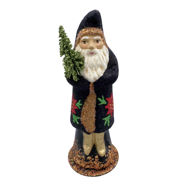 Santa Candy Container, black with poinsettia by Ino Schaller