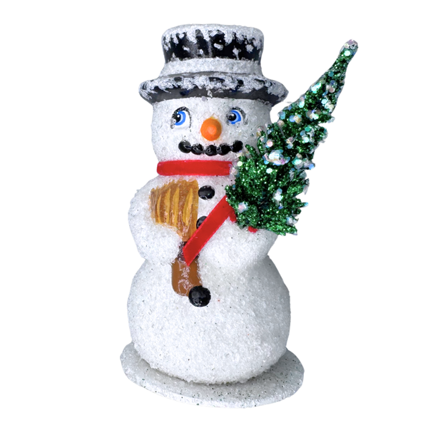 Snowman Papier Mache Candy Container with red velvet scarf by Ino Schaller