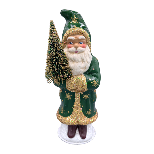 Santa Candy Container with bottle brush tree, green with gold trim by Ino Shcaller