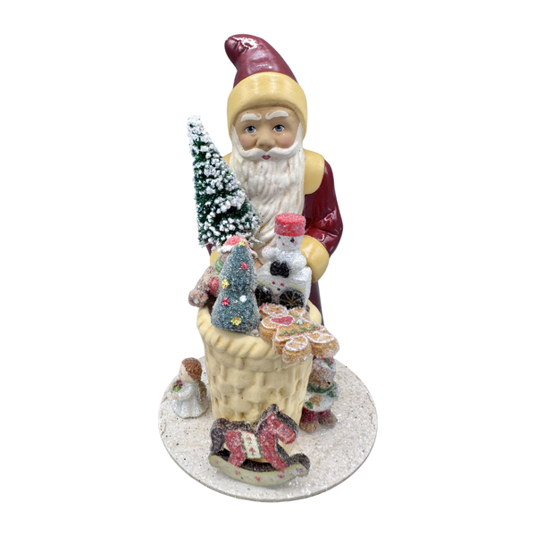 Santa, old red Papier Mache Figure on Base by Ino Schaller