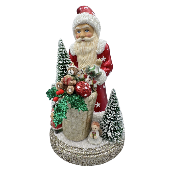 Santa Papier Mache Figure on base, shiny red by Ino Schaller