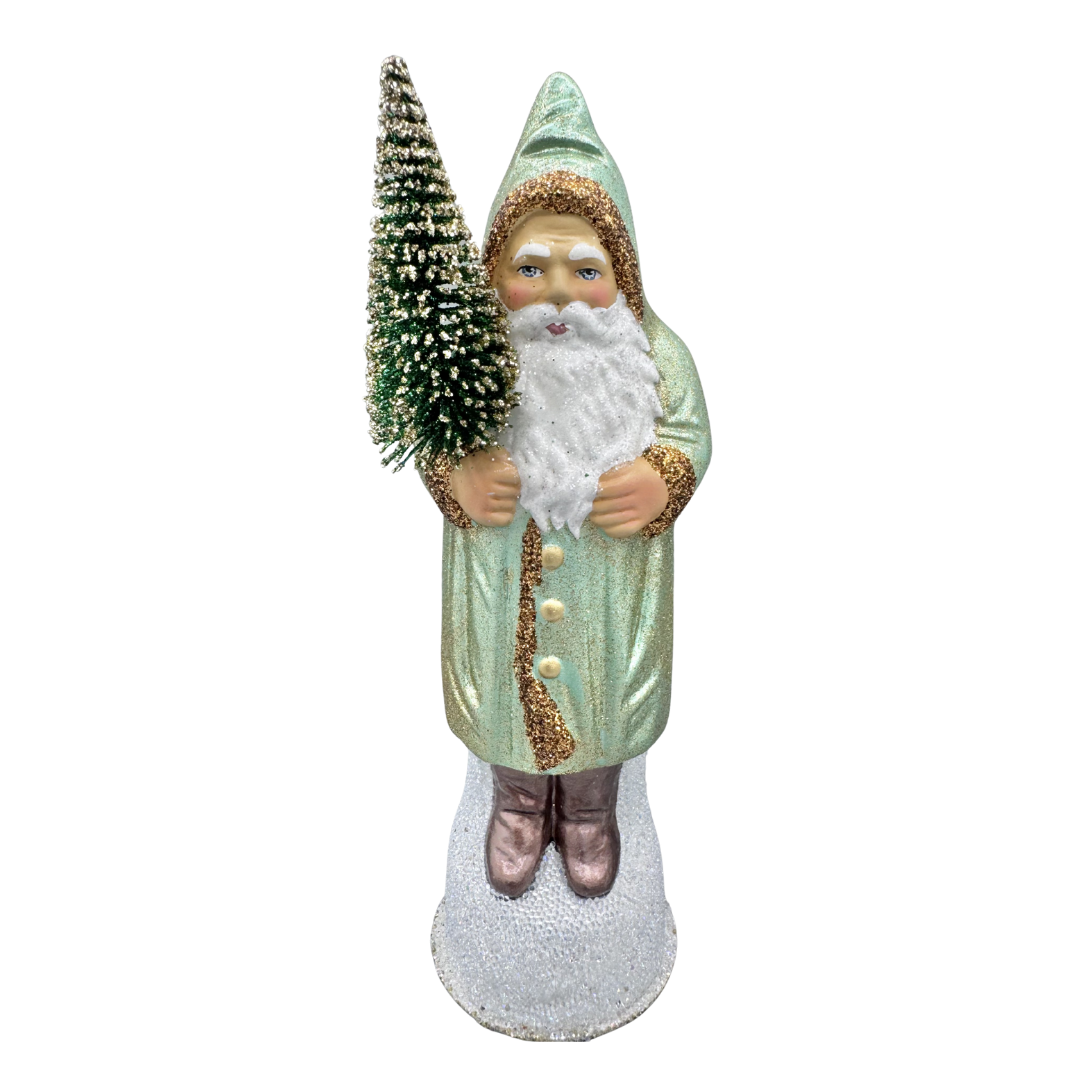 Santa Papier Mache Candy Container, metallic green and copper by Ino Schaller