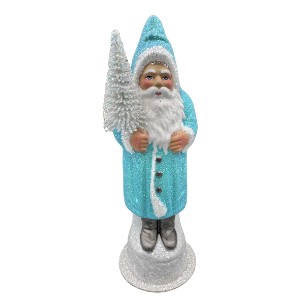 Santa Papier Mache Candy Container, mint glitter by Ino Schaller