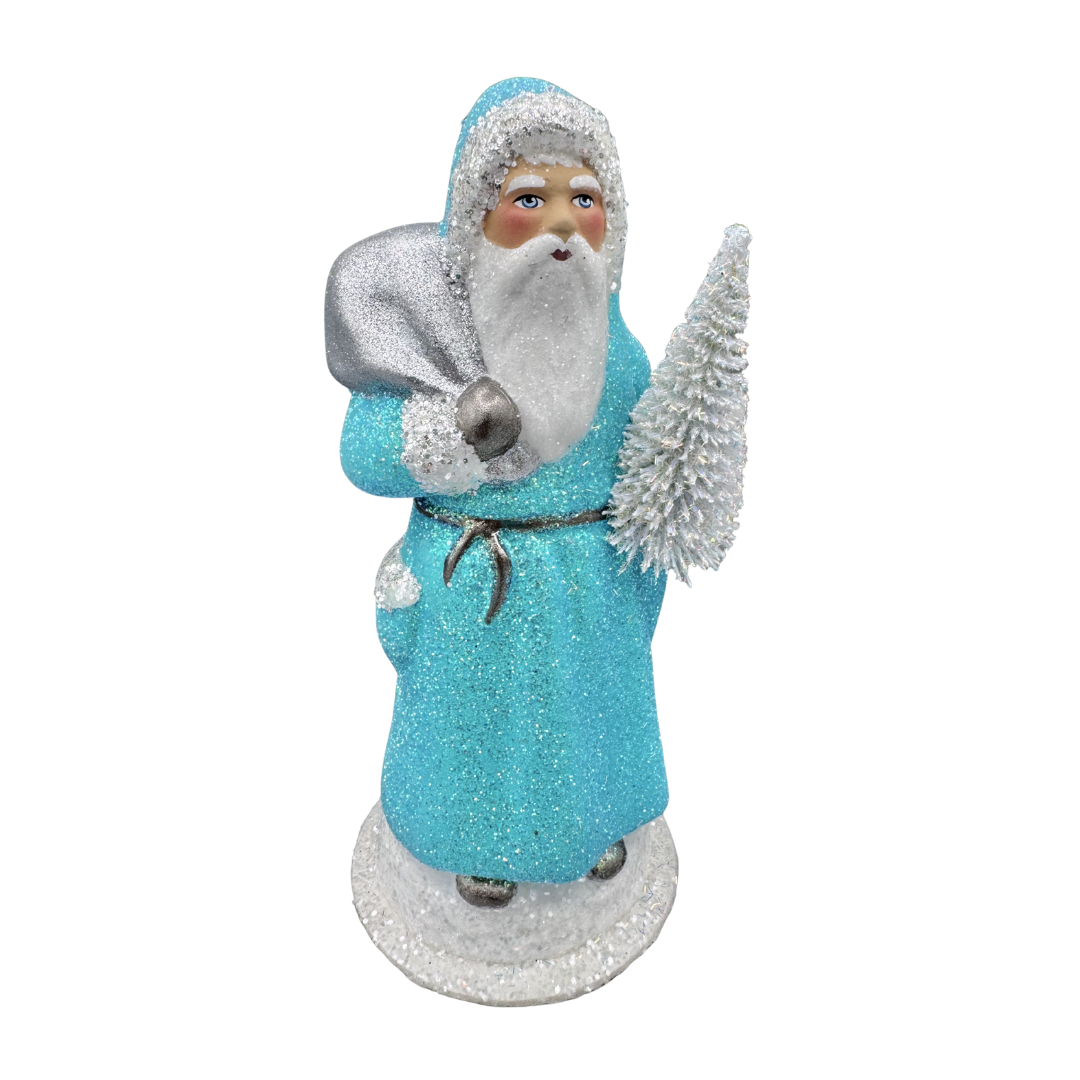 Santa Papier Mache Candy Container, mint with glitter by Ino Schaller