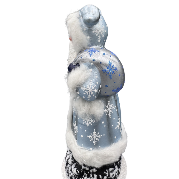 Santa Papier Mache Candy Container, metallic blue with snowflakes and fur by Ino Schaller