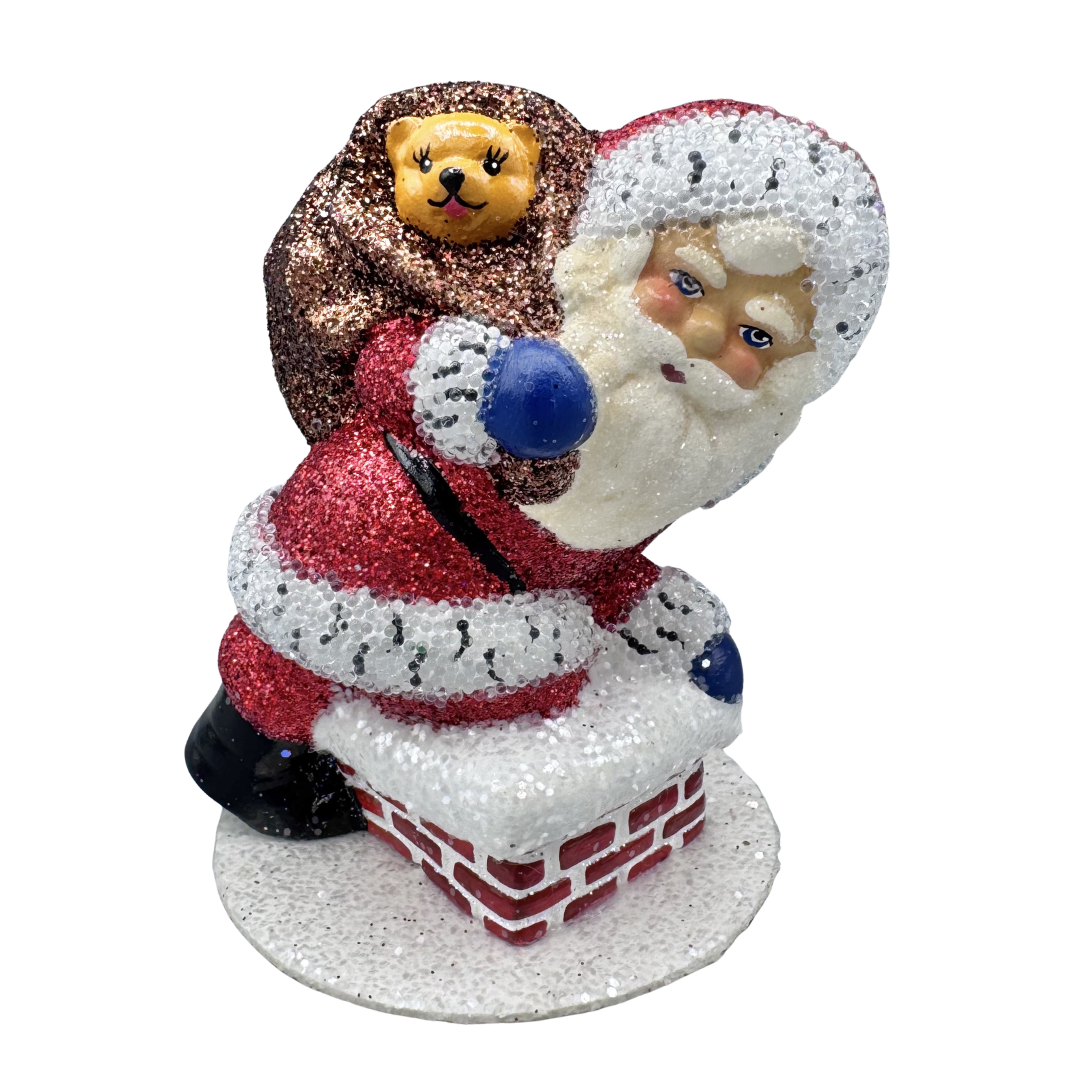 Santa on chimney Papier Mache Figure by Ino Schaller