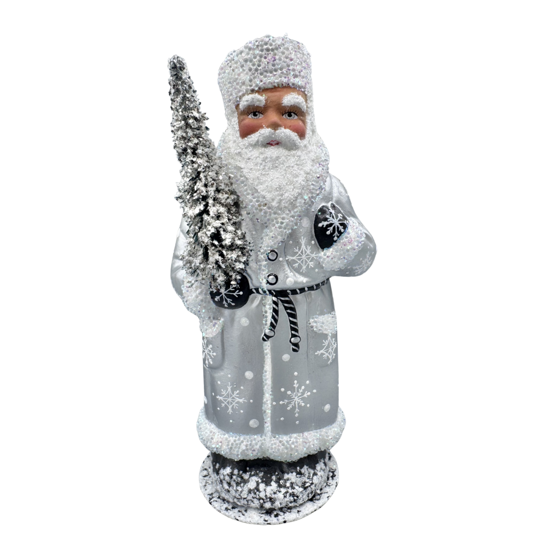 Russian Santa Papier Mache Candy Container, silver by Ino Schaller