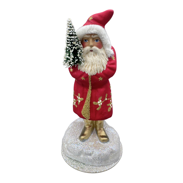 Santa Papier Mache Figure, light red with gold leaf by Ino Schaller