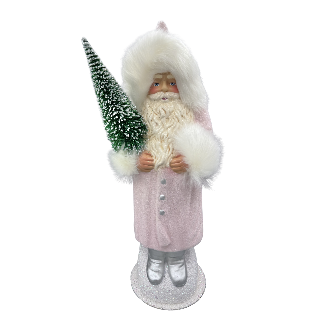 Santa Papier Mache Candy Container, pale rose beaded with fur by Ino Schaller