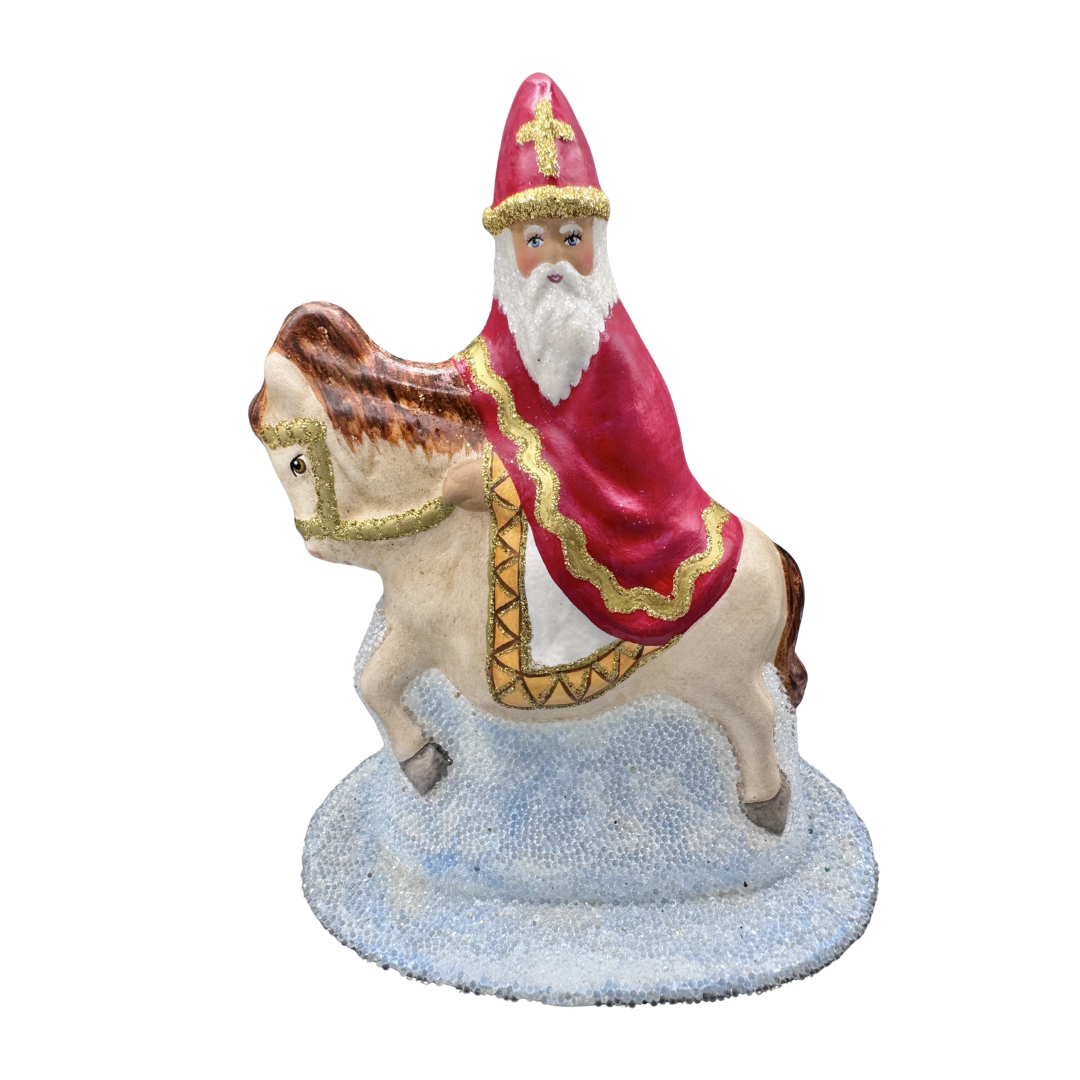 St Nicholas on Horse Papier Mache Figure by Ino Schaller