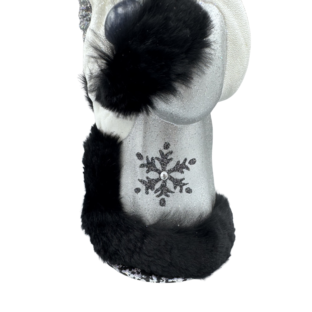 Santa Papier Mache Candy Container, silver with black fur and snowflakes by Ino Schaller