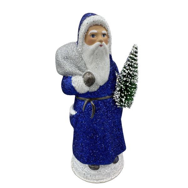 Santa Papier Mache Candy Container, cobaly glitter by Ino Schaller
