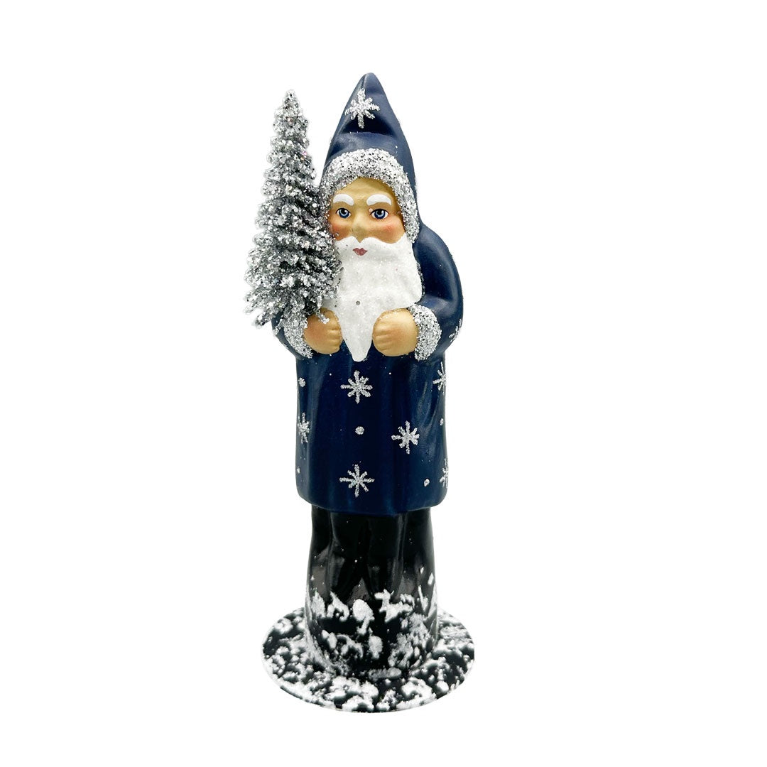 Dark Blue Coated Santa Papeier Mache Figurine by Ino Schaller