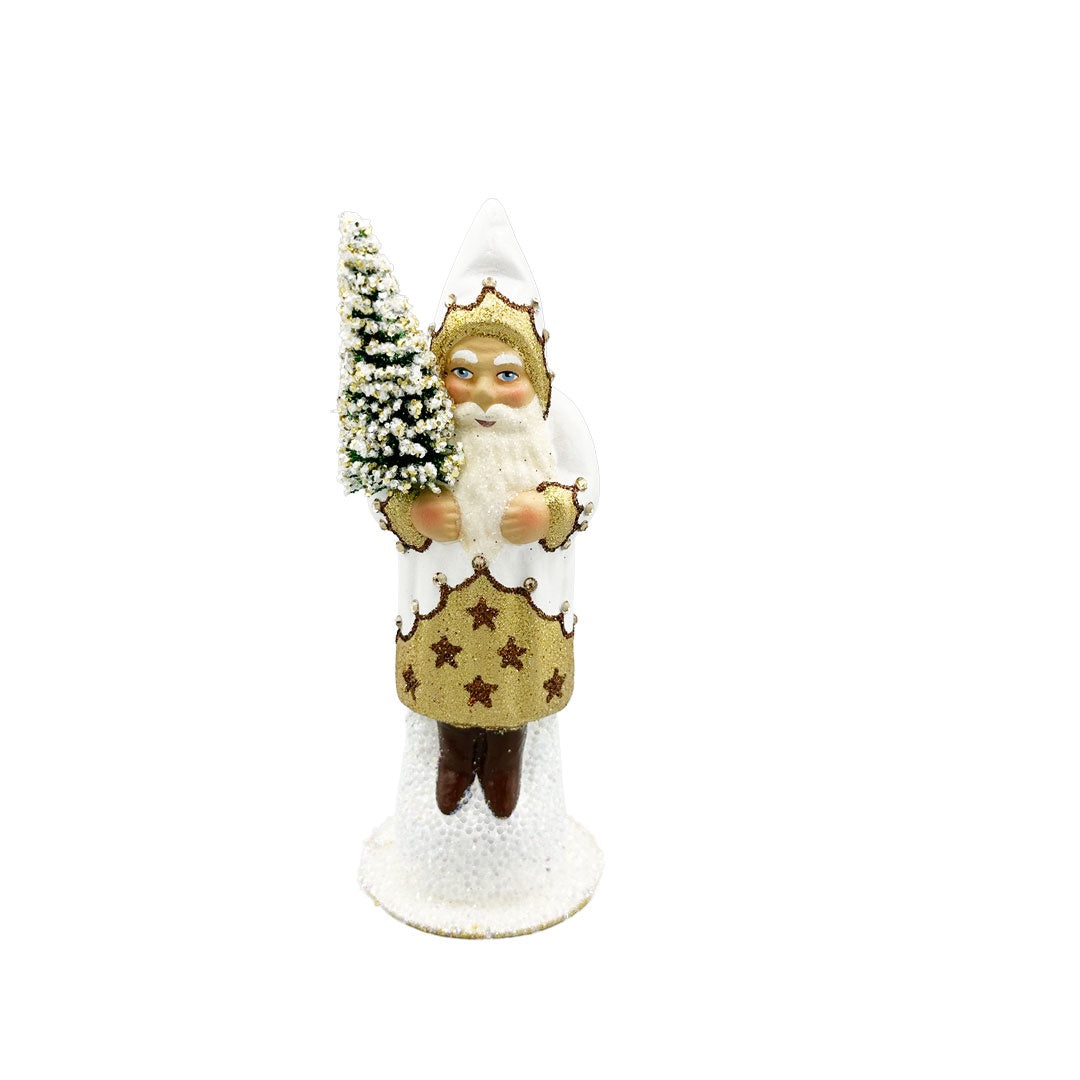White and Gold Coated Santa Papier Mache Figurine by Ino Schaller