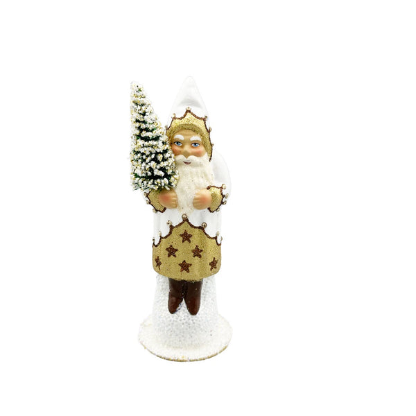 White and Gold Coated Santa Papier Mache Figurine by Ino Schaller