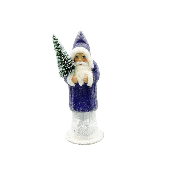 Purple Coated Santa Papier Mache Figurine by Ino Schaller