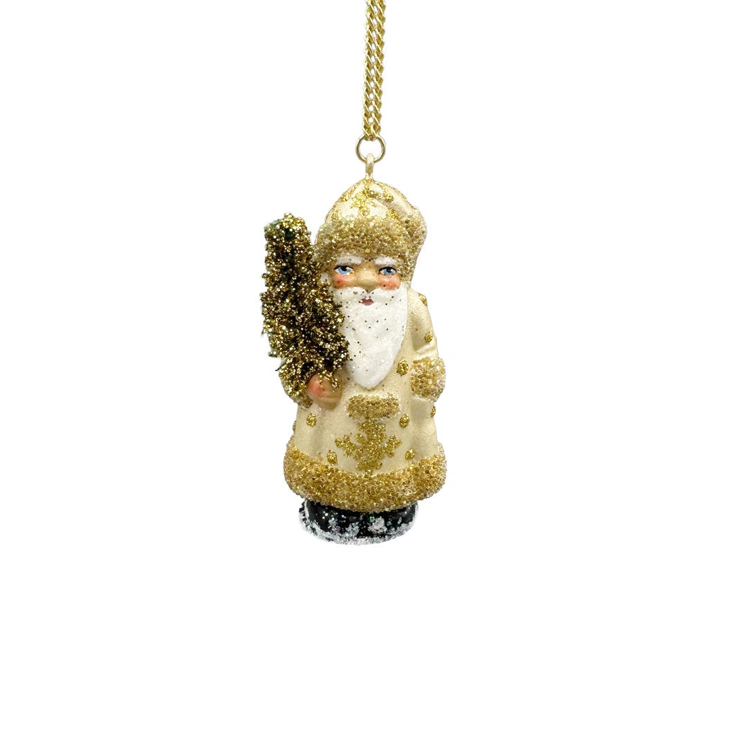 Champaigne and Gold Glittered Santa Ornament by Ino Schaller