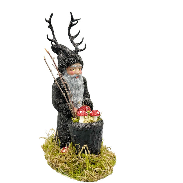 Krampus Papier Mache Figurine with Mushroom Basket