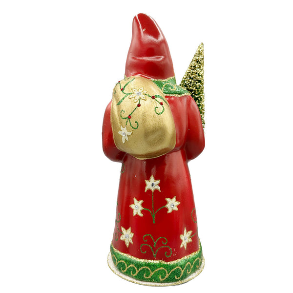 Red and Green Trim and Eidelweis design Coated Santa with Tree Papier Mache Candy Container by Ino Schaller