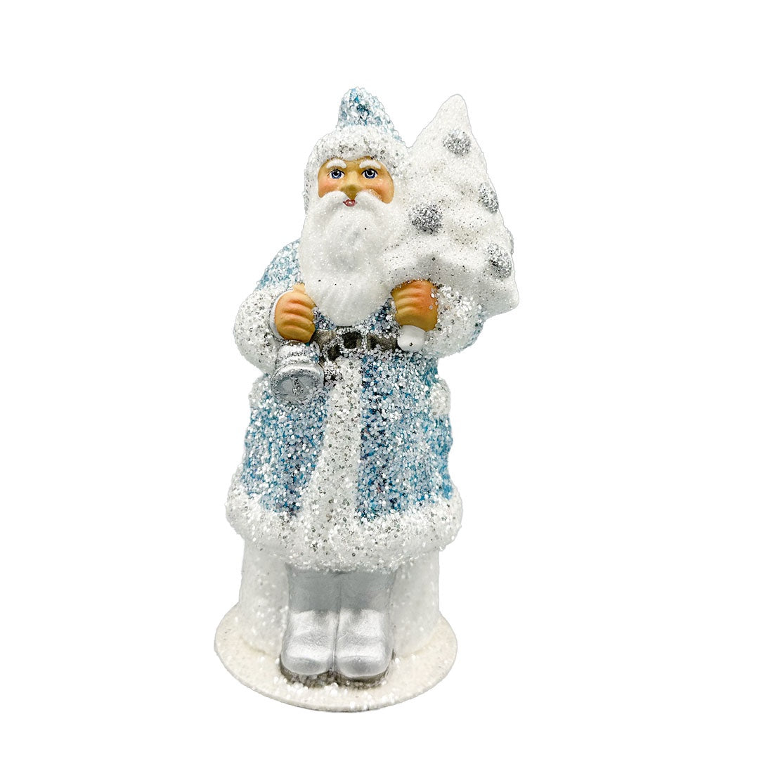 Pale Blue Santa with Molded Tree Papier Mache Figurine by Ino Schaller