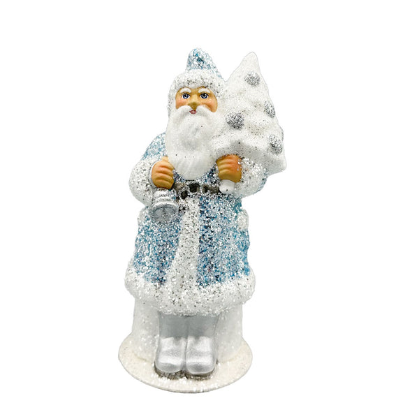 Pale Blue Santa with Molded Tree Papier Mache Figurine by Ino Schaller