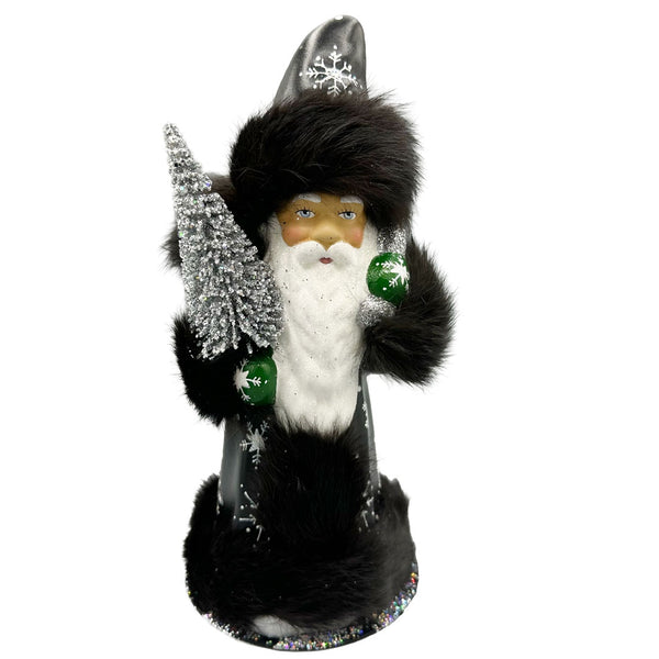 Black Coated Santa with a Russian Hat Papier Mache Candy Container by Ino Schaller