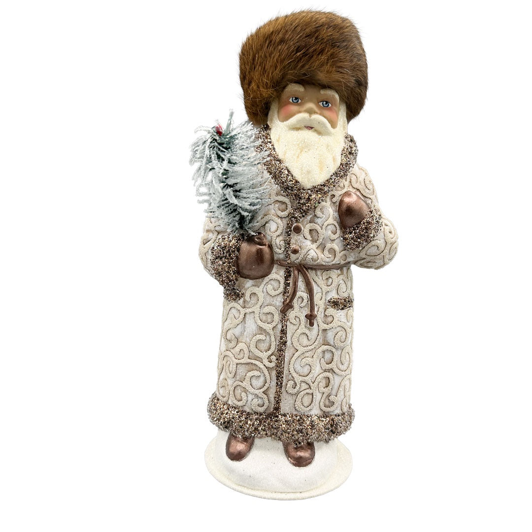 Cream Coated Santa with a Russian Hat Papier Mache Candy Container by Ino Schaller