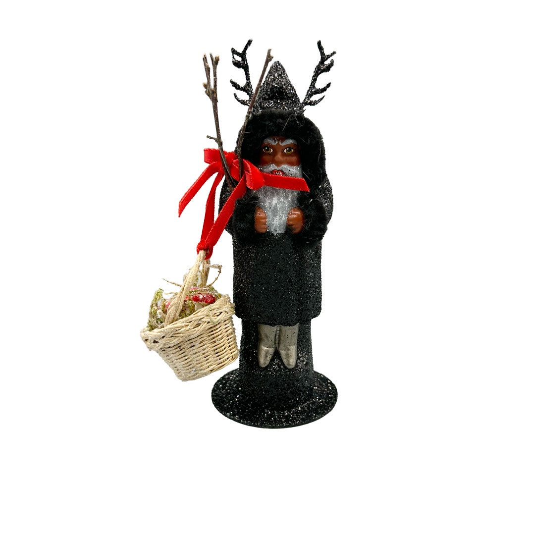 Krampus with Basket of Mushrooms Papier Mache Figurine by Ino Schaller