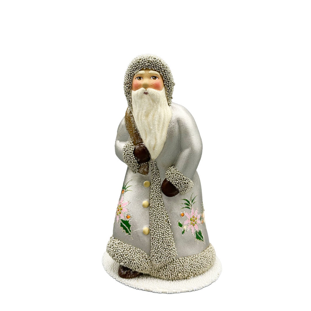 Silver Coated Walking Santa with Flower Motif Candy Container by Ino Schaller