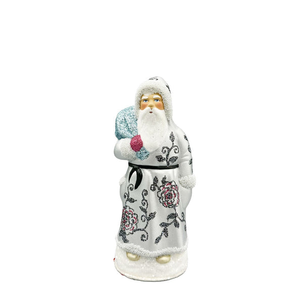 Silver with flowers decor Coated Santa Candy Container by Ino Schaller