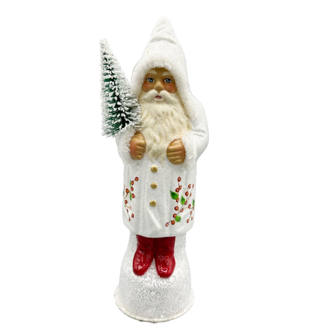 White Coated with Berry Decor Santa Papier Mache Candy Container by Ino Schaller