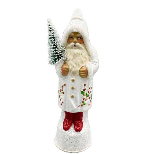 White Coated with Berry Decor Santa Papier Mache Candy Container by Ino Schaller