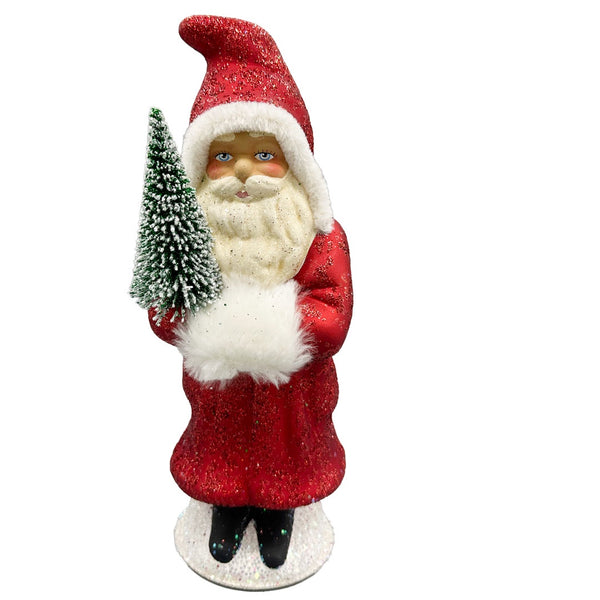 Red Coated with Sponged Glitter Santa Papier Mache Candy Container by Ino Schaller