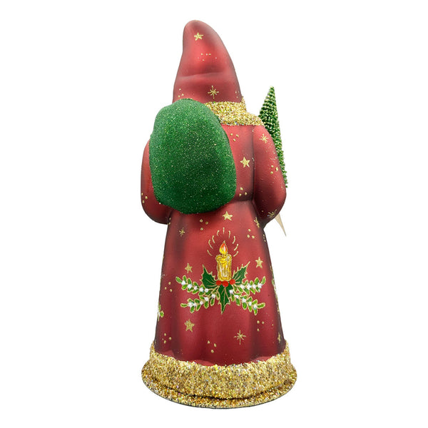 Bourdeaux Coated with Candle Decor Santa Papier Mache Candy Container by Ino Schaller