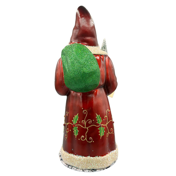 Burgundy with Holly Leaves Coated Santa Figurine by Ino Schaller