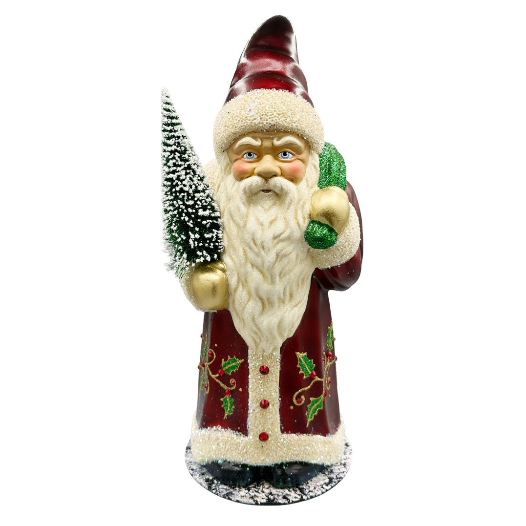 Burgundy with Holly Leaves Coated Santa Figurine by Ino Schaller