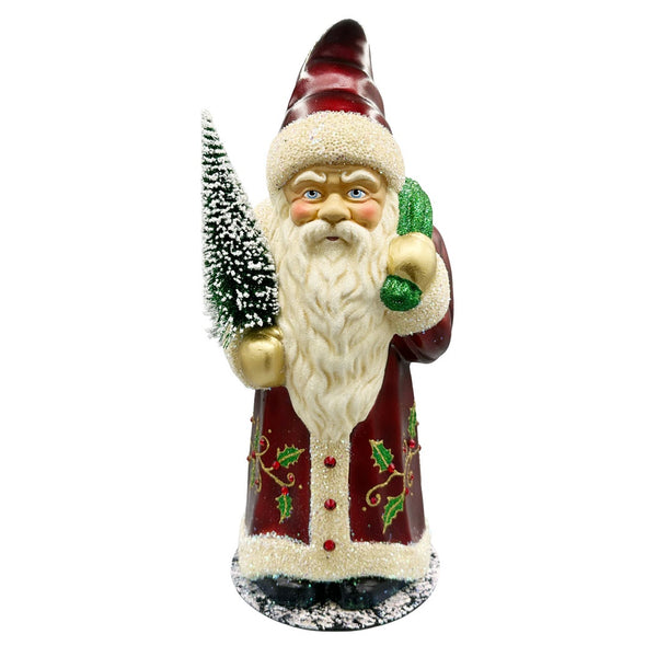 Burgundy with Holly Leaves Coated Santa Figurine by Ino Schaller